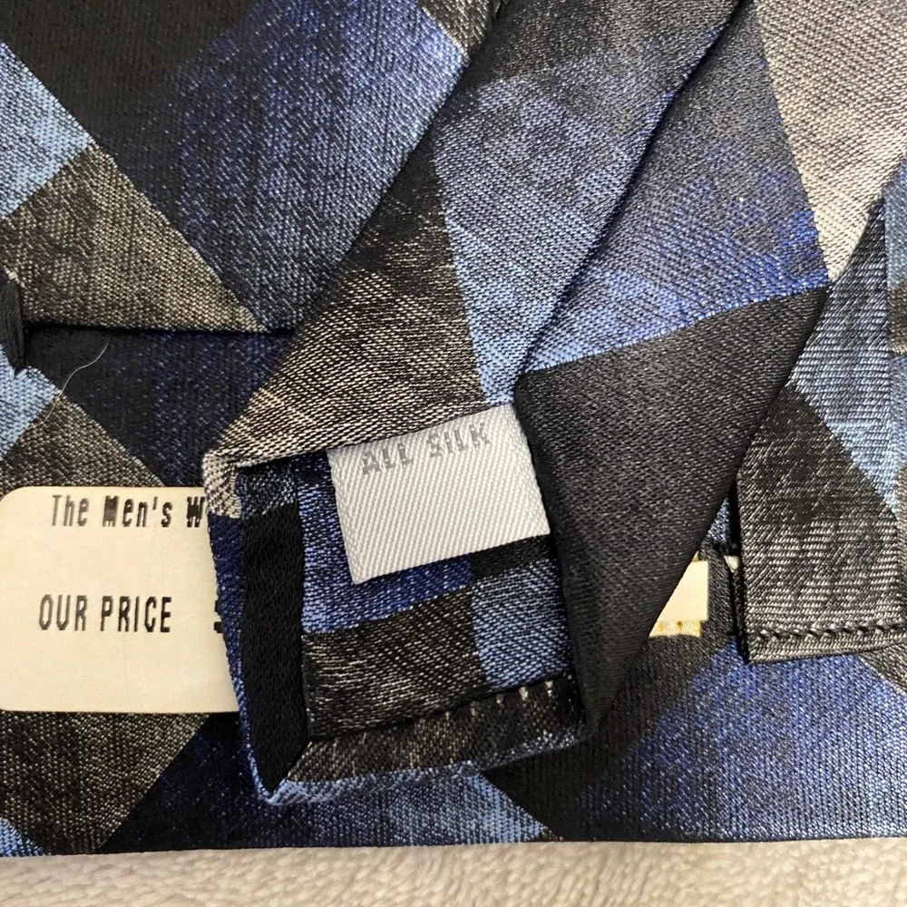 Burma Bibas Techno-Care Mens Silk‎ Necktie Black Blue Gray Geometric